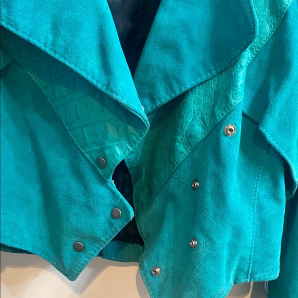 Rare 80s Vintage Outerwear by PHOENIX Teal leather/ Suede Jacket. - Picture 6 of 12